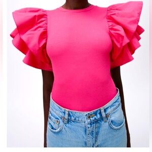 Zara Ruffled Body Suit Size Large